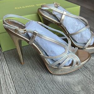Gianni Bini Mirrored Strappy Platform Silver Gold Stiletto Heels